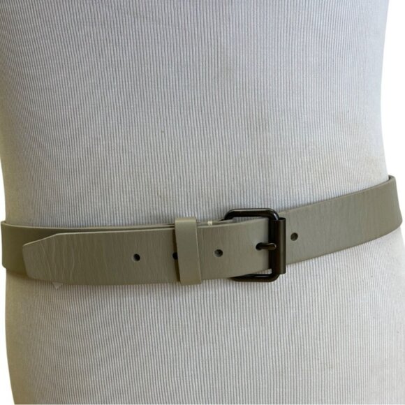 Mens Lands End Gray Leather Belt With Black Metal Buckle Size 38 - Picture 1 of 11